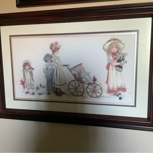 Needlework, hand done. Cherry frame, with silk matting. 3 mats.